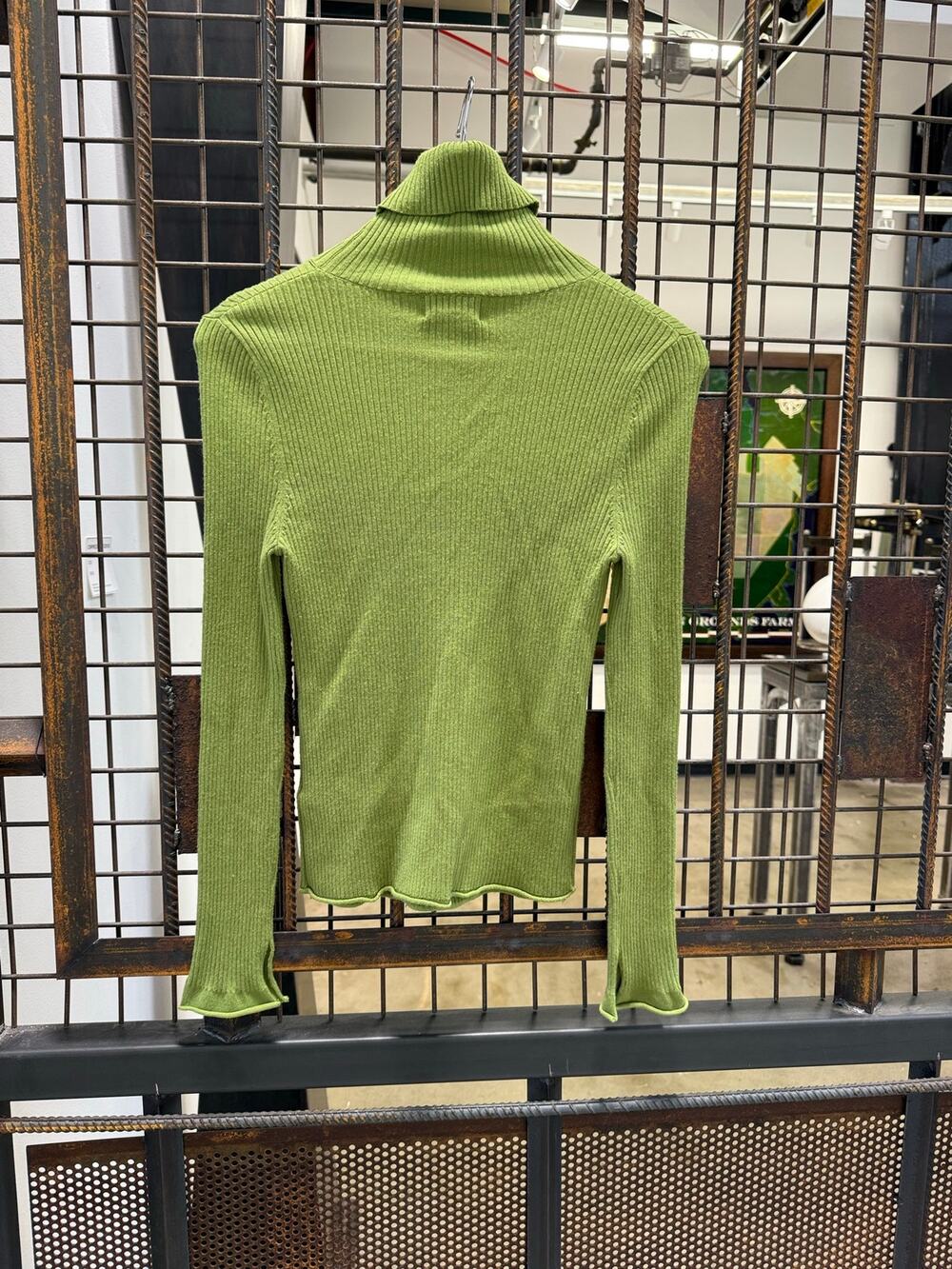 Maeve Anthropologie Ribbed Turtleneck Sweater Chartreuse Green Slit Cuff XS